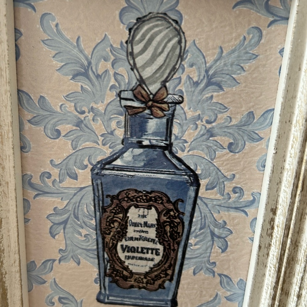 NEW! French Toile Shabby Chic Floral Vintage Perfume Glass Bottle Wall Art - Picture 2 of 5